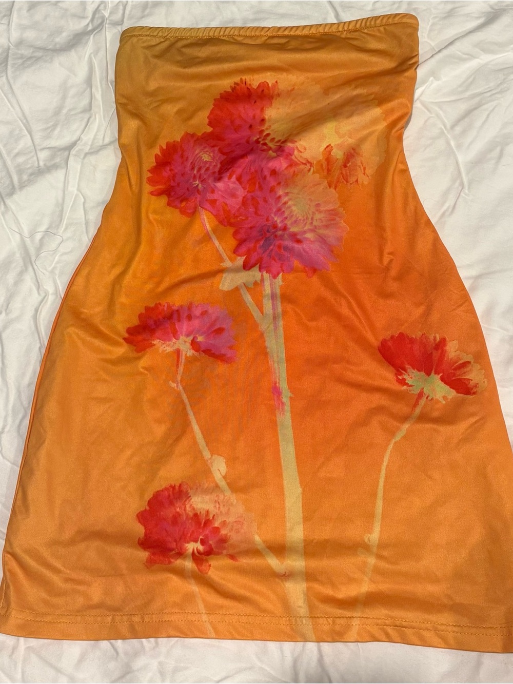 Strapless Orange Floral Bodycon Dress - Picture 3 of 4